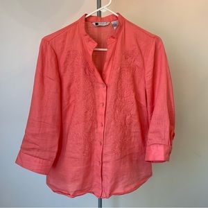 Carole Little Vintage Linen Coral Blouse